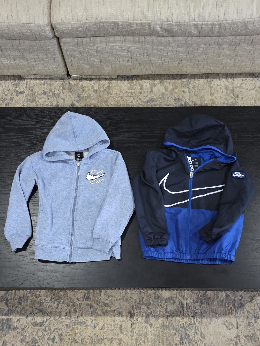 Nike Kids Hooded Zip Jackets in Light Blue and Navy/Blue, size 3-4 years (4T)